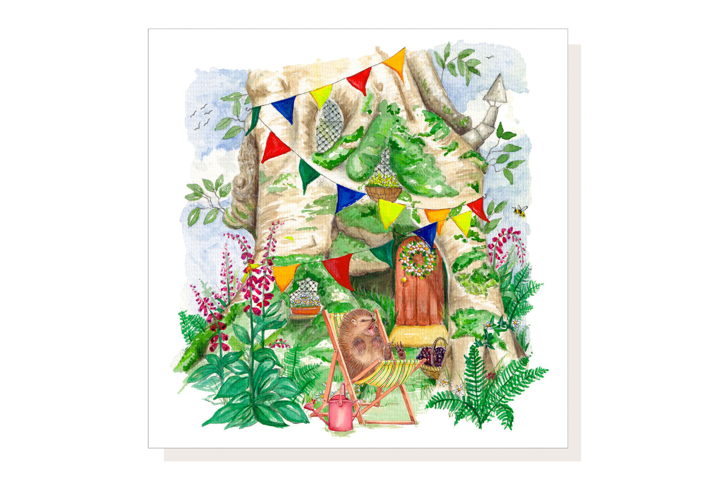 Summer Hedgehog House Greeting Card.