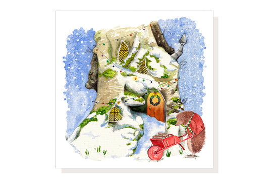 Winter Hedgehog House Greeting Card