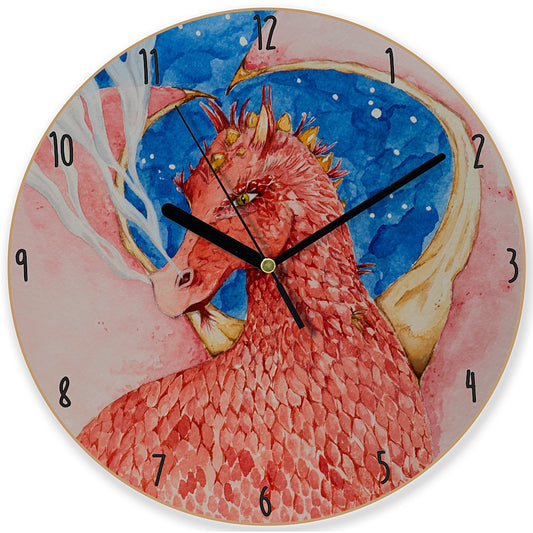 Wooden Red Dragon wall clock